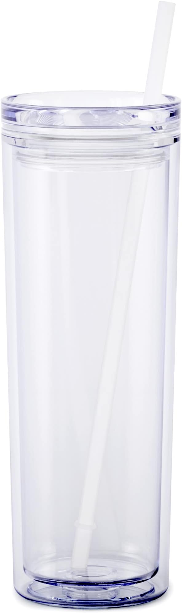 Maars Skinny Acrylic Tumbler with Lid and Straw 18oz Premium Insulated Double Wall Plastic Reusable Cups - Clear, 2 Pack