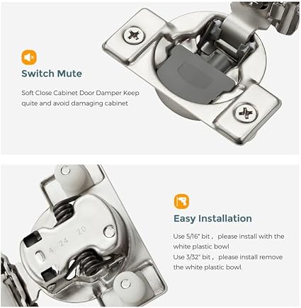 2 Pack 1 Pair 1 inch Overlay Soft Close Cabinet Hinges for Kitchen, Stainless Steel Three-Way Adjustable, Concealed Self-Closing Door Hinges