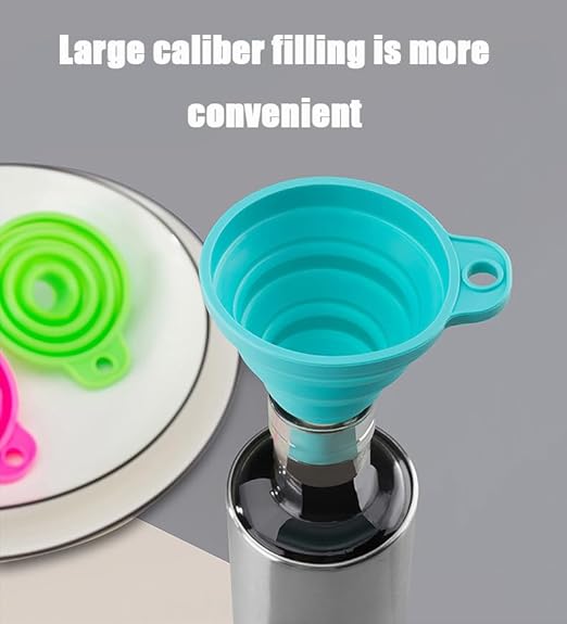 Collapsible Silicone Funnel for Kitchen, 2 Sizes Extra Wide Mouth Non-Spill Design, Leak-Proof Oil Bottle Filler with Hanging Hole for Cooking, Gasoline, Soy Sauce, Spices (Light Blue, Small)
