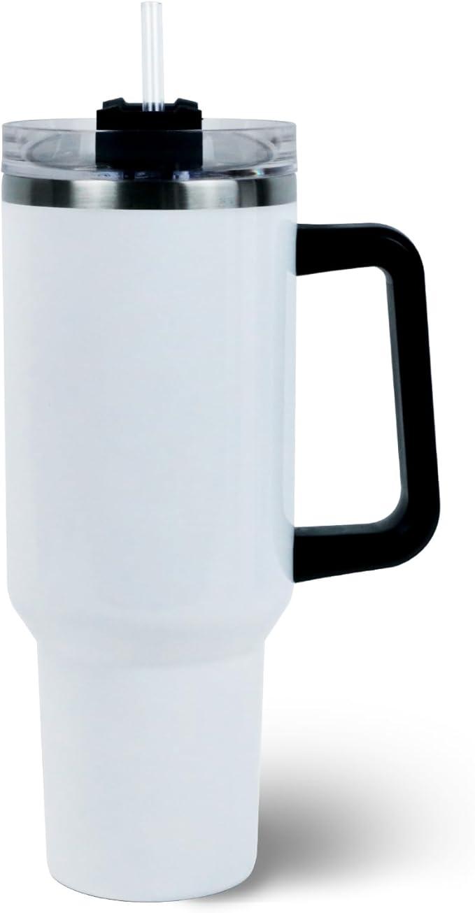 40 oz Sublimation Blank Rainbow Tumbler with Handle and Straw Lid Insulated Cup Reusable Stainless Steel Water Bottle Travel Mug for Water,Coffee (black handle mug)