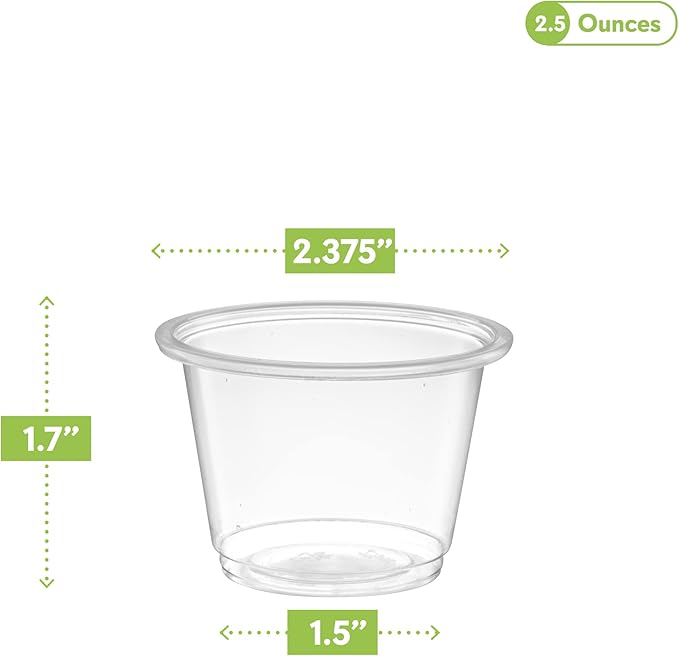 200 2.5 oz, Cups Clear Disposable Plastic Portion Cups No Lids, Small Mini Containers for Portion Control, Jello Shots, Meal Prep, Sauce Cups, Slime, Crafts, Disposable Souffle Cups