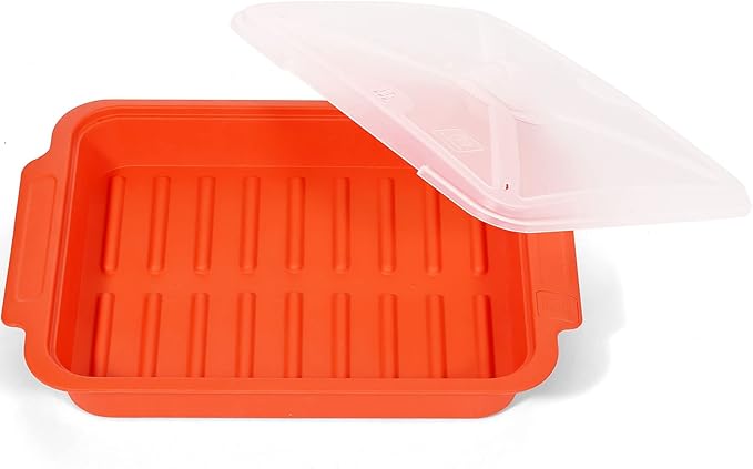 MMUGOOLER Microwave Easy Bacon Maker/Cooker with Lid, Safety, Quick and with No Mess, 11.3" L x 9.0" W x 2.4" H- Red