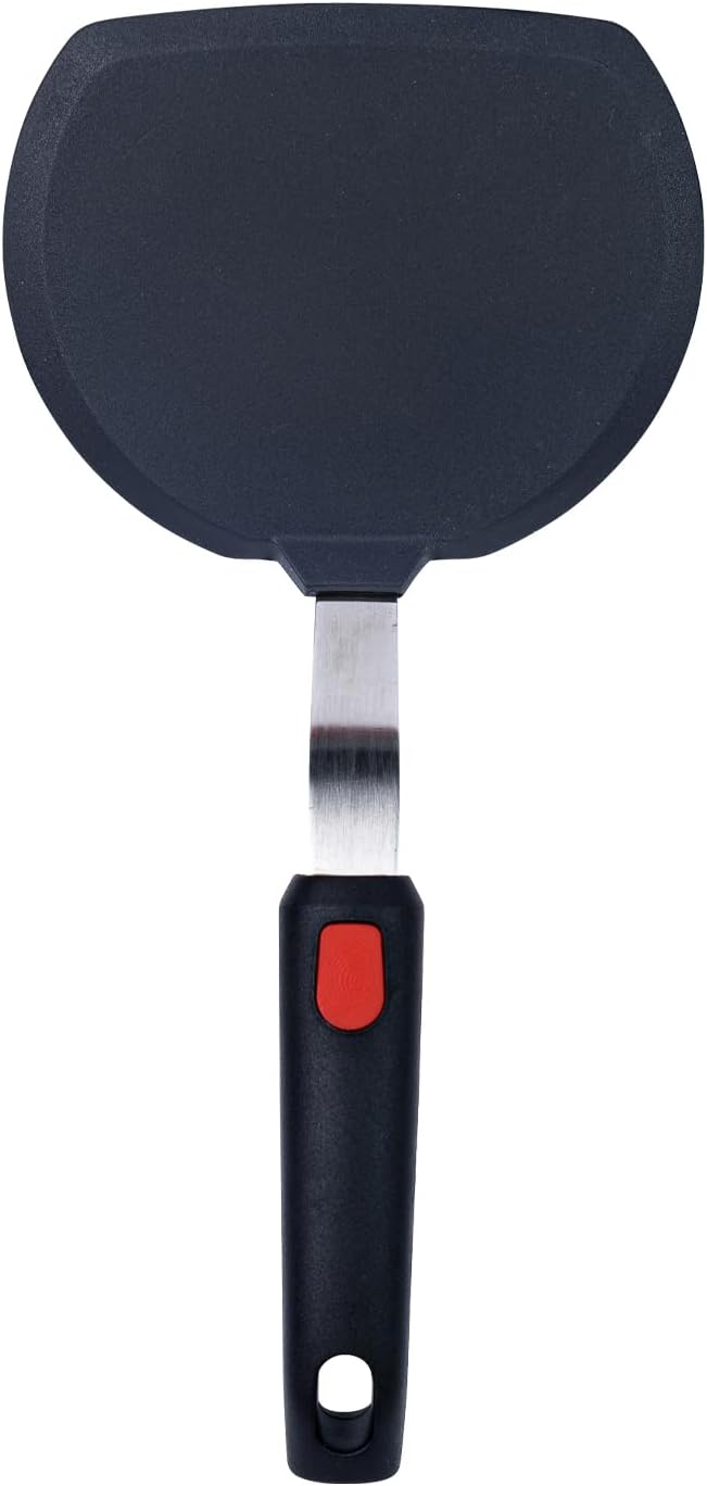 Silicone Pancake Spatula Wide Beveled Edge Flipper with Stainless Steel Curved Handle Heat Resistant Non-Stick Cooking