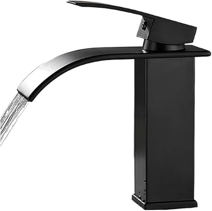 Bathroom Black Basin Faucet Waterfall Bathroom Faucet Stainless Steel Sink Faucets Cold Sink Mixer Crane Washbasin Tap Faucets (Color : Black, Size : G12)