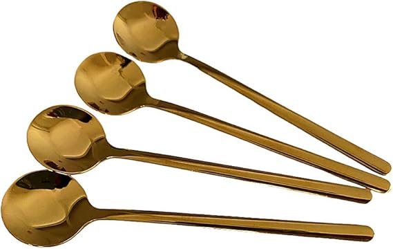 Gold Stainless Steel Espresso Spoons, 5.3 Inch Long Handle Coffee Spoon Mini Teaspoons for Sugar Dessert Cake Ice Cream Soup Honey (4 Pack)