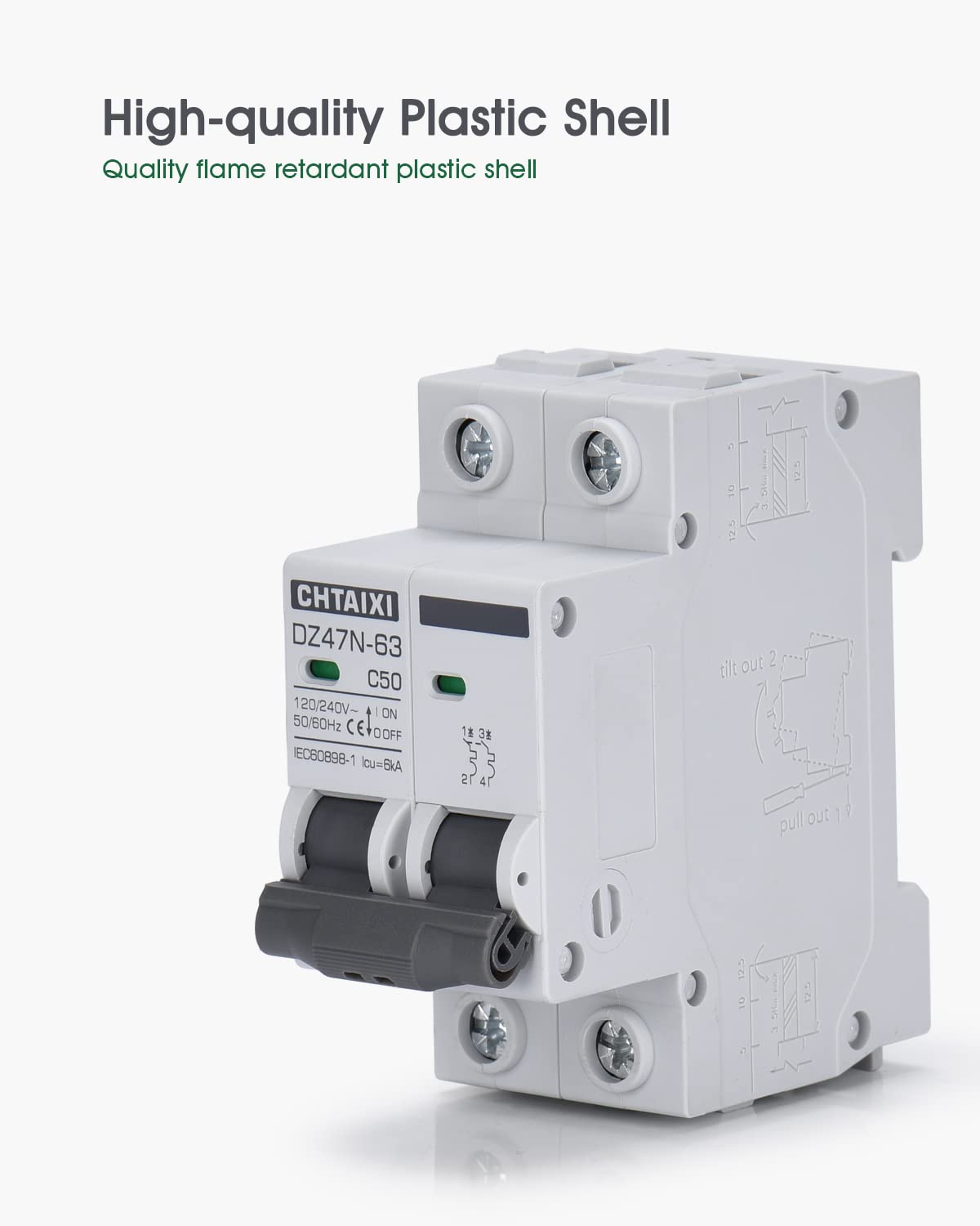 AC Miniature Circuit Breaker, 40 Amp 120V/240V 2 Pole DIN Rail Mount, Thermal Magnetic Trip, Solar AC Disconnect Switch MCB C40