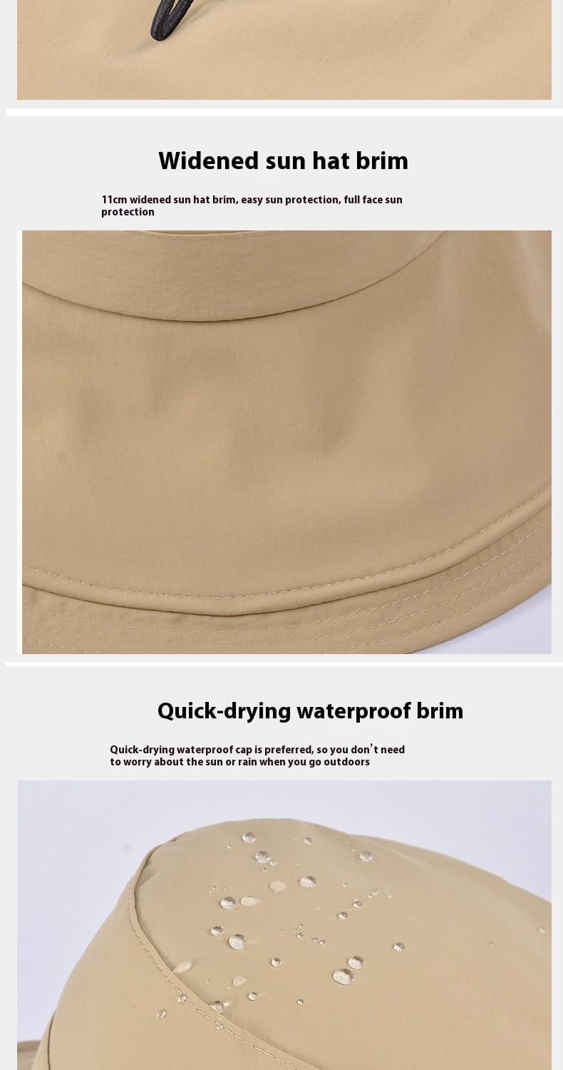 Unisex Wide Brim Nylon Bucket Hat, 11cm Brim, UV Sun Protection, Waterproof Quick-Dry, Adjustable Chin Strap, Lightweight