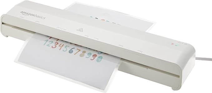 Basics 12-Inch Thermal Laminator Machine with Rapid Warm-Up (1 min), 20 Assorted Laminating Pouches Included, White