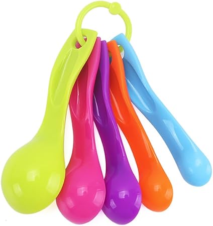 AKOAK Plastic Measuring Spoon Set, Stackable Plastic Measuring Spoon for Measuring Dry and Liquid Ingredients, Cooking and Baking, Mixing Color, Set of 5