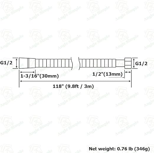 Extra Long Shower Head Hose 118", Angle Simple Stainless Steel Flexible Handheld Shower Hose, Shower Sprayer Hose No Tangles, Shower Hose Replacement 1/2" IPS, Shower Extension Hose Chrome