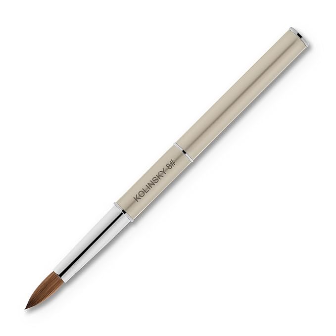 Beaute Galleria 1 Piece Kolinsky Sable Round Acrylic Nail Art Brush (CRIMPED), for Manicure Detail Painting, Acrylic Application, Acrylic Powder, Nail Extension, Nail Carving, Nail Art Pen (Size: 8)