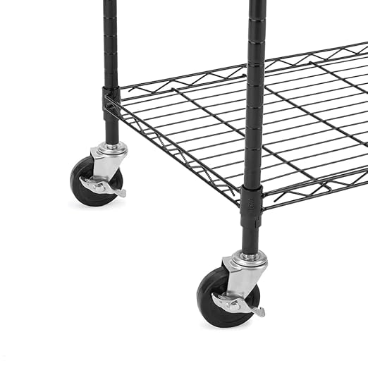 Heavy Duty Caster Wheels for Wire Shelving, Set of 4 Wire Shelf Wheels, 3"" Diameter Swivel Wheels for Wire Rack wLock, Black with Silver
