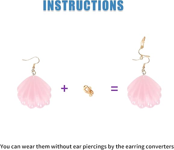 WeKen Women Pink Sunglasses+Shell Necklace+Pink Shell Shape Earrings+Pink Bracelet Set Costume Dress Up Accessories for Women 4 Piece (Wig not Included)