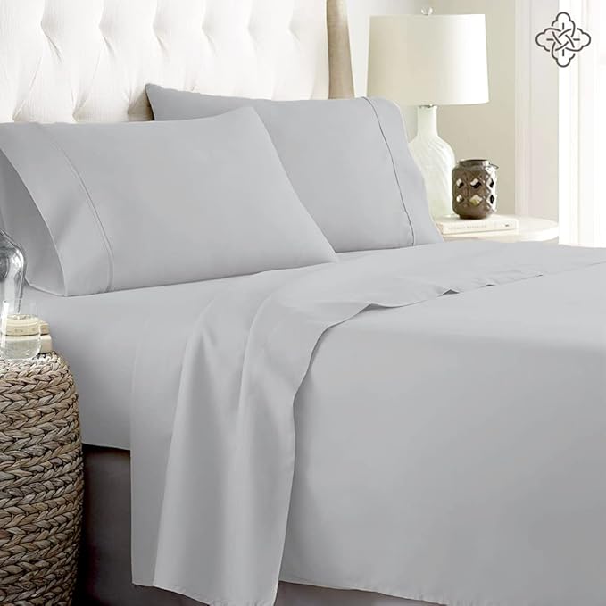 BIOWEAVES 100 Organic Cotton Sheets, 300 Thread Count 4-Piece GOTS Certified Bed Sheet Set Fits Mattress Upto 17" Deep Pocket, Soft Silky Sateen Weave (Queen, Glacier Gray)