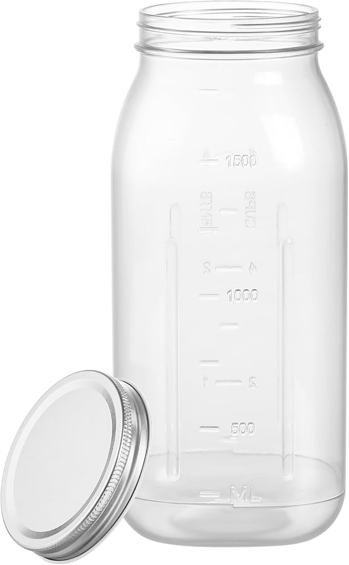 64 Ounce Clear Plastic Mason Jars With Screw On Lid, Reusable Empty Jars for Food Storage, BPA Free Containers for Sealing, Dry Food, Snacks, Candies, Breakage-proof, (Silver - 4 Pack)