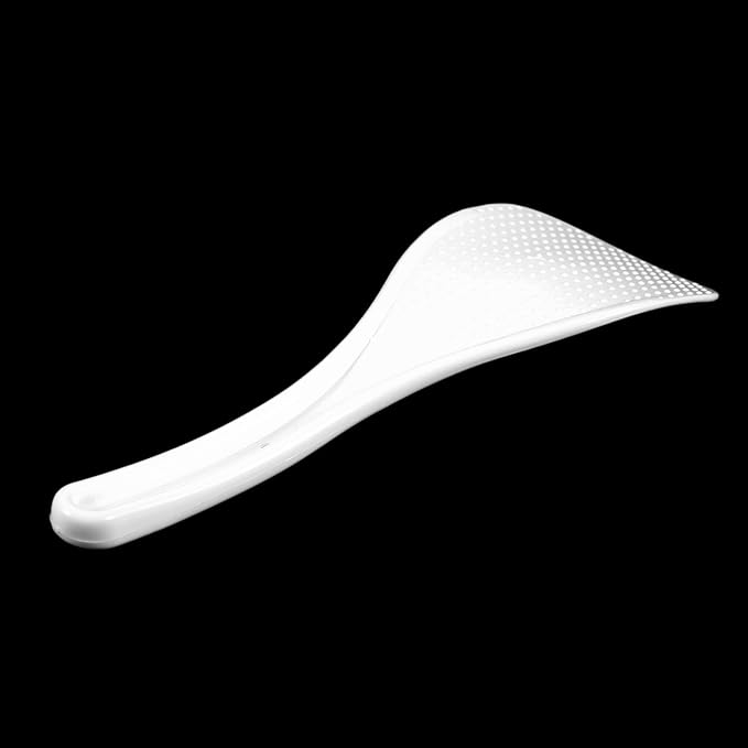 Kitchen Dotted White Plastic Flat Rice Scoop Paddle Meal Spoon