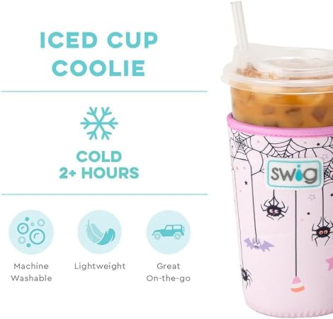 Swig Life Iced Cup Coolie, Standard 22oz Iced Coffee Cup Insulator Sleeve with Handle, Neoprene Insulated Coolie Keeps Drinks Cold (Sweet And Spooky)