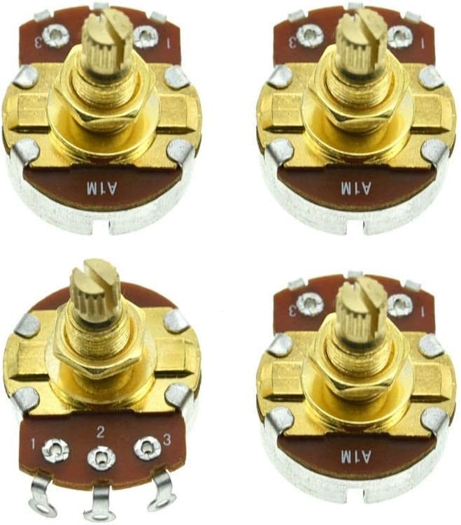 Dopro 4-Pack Full Size 24mm Base Metric Guitar Bass Pots with 18mm Brass Shaft Audio Taper Potentiometers A250K