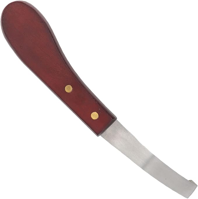 Zerodis Hoof Knive Razor, Stainless Steel Double Sided Blade Ergonomic Wooden Handle Hoof Knife Farrier Hoof Loop Knife