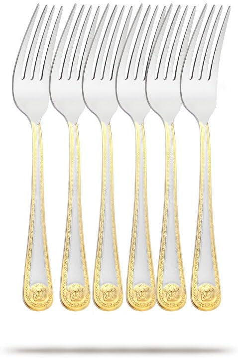 Luxury Mirror Polished Brushed Stainless Steel Dinner Fork Set of 6 (Gold Color) Flatware for Home Kitchen Restaurant, Dishwasher Safe