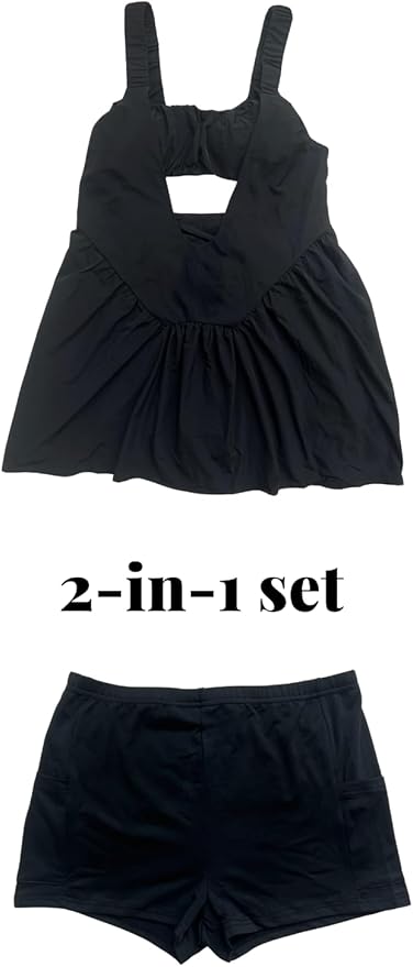 AnotherChill Womens Tennis Dress Built-in Bra Matching Shorts Pockets Workout Dresses Athletic Outfits Cut Out Two Piece