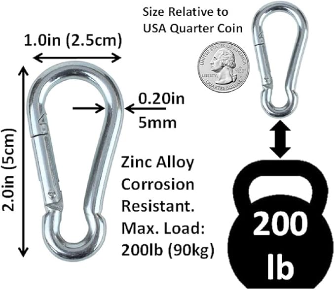 50 Pack and 100 Pack Bulk Heavy Duty Carabiner Snap Clip Hooks Black, Zinc and Stainless Contractors, Gyms, Fitness Centers, Business, Industrial