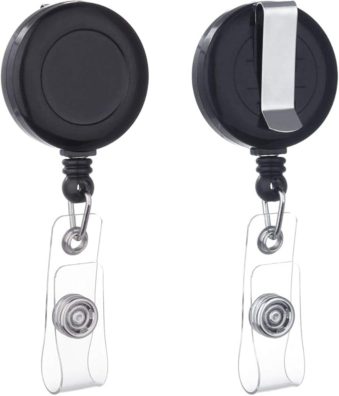 Badge Reel with Belt Clip, Badge Holder Retractable Clip, ID Badge Clip with 29a Retractable Cord (Black, 2 Pack)