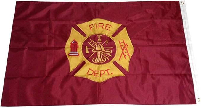 4LessCo 3x5 ft Fire Department Firefighter Embroidered Nylon Flag Double Sided