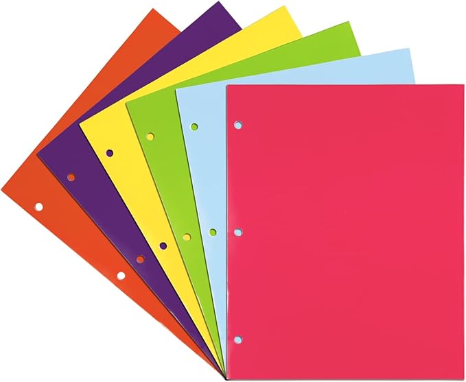 JAM PAPER Laminated Two Pocket Glossy 3 Hole Punch School Folders - Assorted Fashion Colors - 6Pack