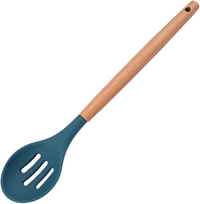 1pc Blue Silicone Slotted Spoons Cooking Large Serving Spoon, Heat Resistant Cooking Utensils for Kitchen Cooking Baking Stirring Mixing Tools