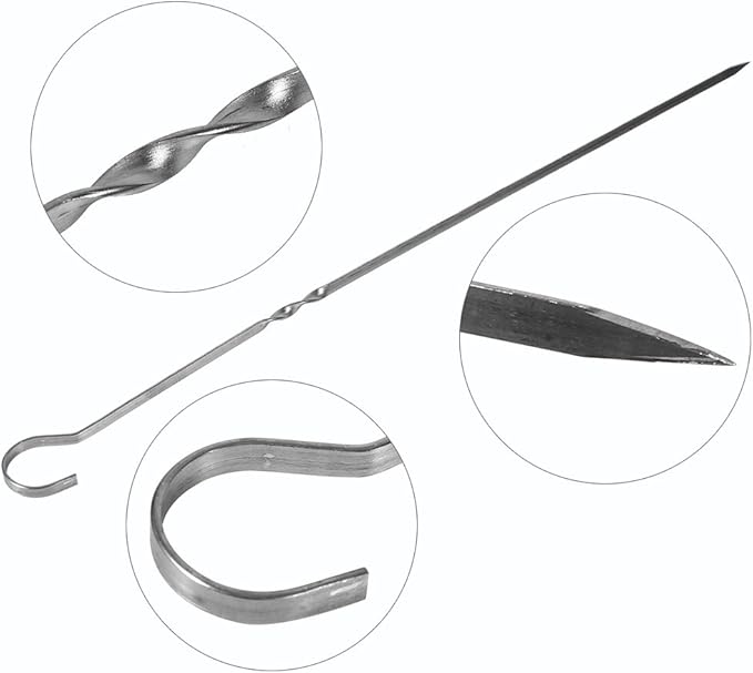 10PCS BBQ Grilling Skewers, Stainless Steel Kabob Needle with Anti Skid Handle and Hook Design, Proof and Washable, Ideal for Meat, Seafood, Vegetables, Sausage and More
