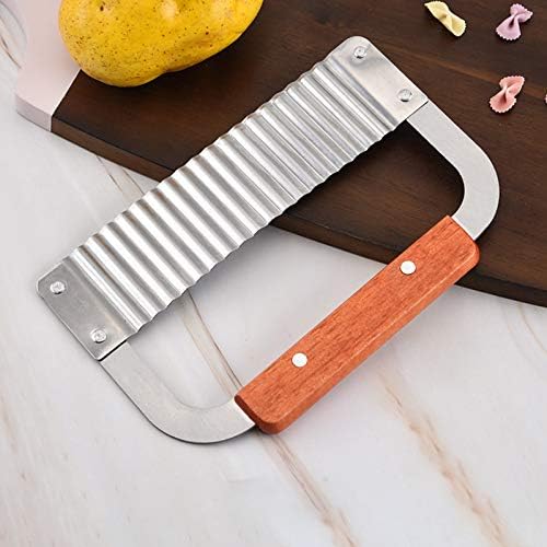 Crinkle Cutter Stainless Steel Potato Slicer Heavy Duty Wavy Crinkle Cutting Chopping Tools with Wooden Handle for Carrot Veggies