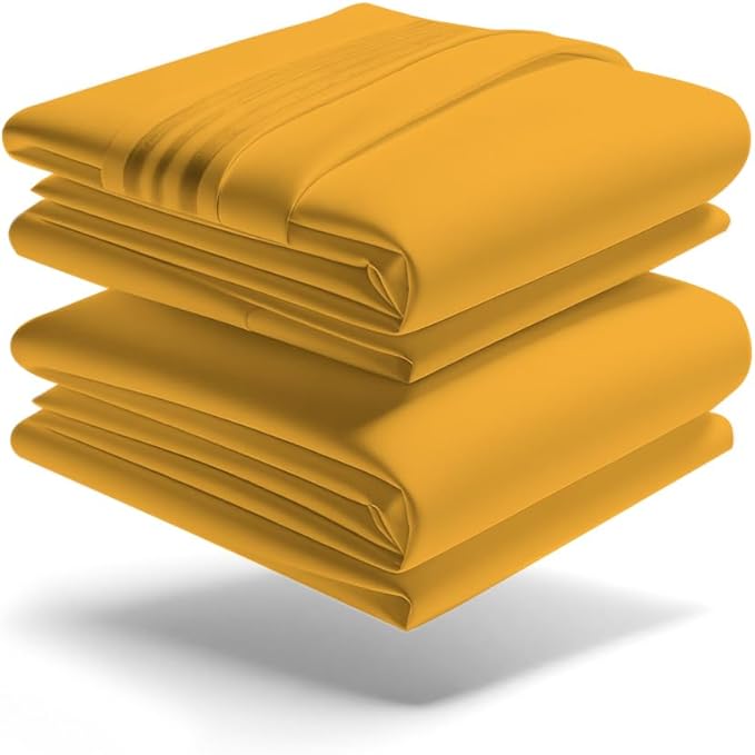 Mezzati Prestige Collection 1800 - Luxury sheet set, soft and comfortable, brushed microfiber, Microfiber, Yellow, King
