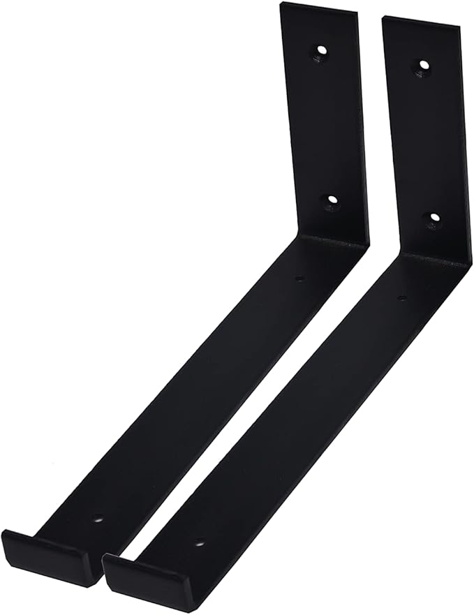 Shelf Brackets 2 Pack Heavy Duty Floating 11.25" L x 6.0" H x 1.5" W Black Metal Shelves Wall Mounted Rustic Iron J Shelf Brackets with Lip for DIY Open Shelving Brackets