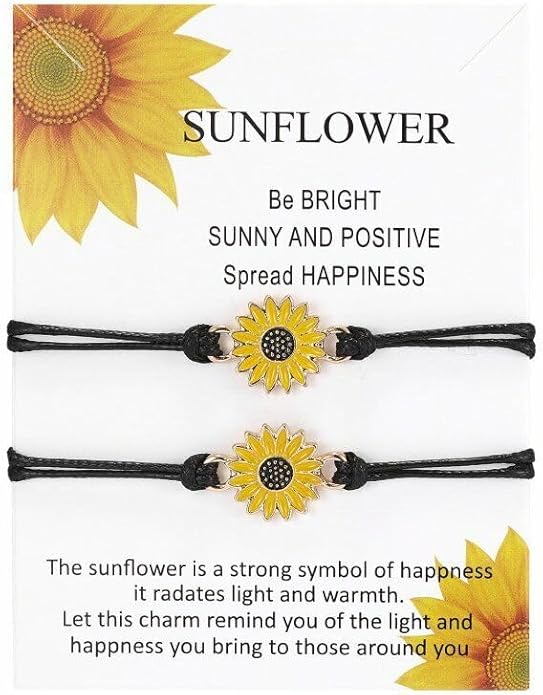 Charming Jewelry Shop Handmade Sunflower Boho Bracelet Friendship Jewelry for Women 2 Set Adjustable Sunflower Bracelets