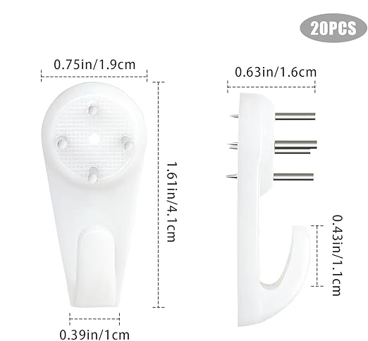 20 Pcs Plastics No Trace Picture Hangers Picture Hangers Hanging Kit Invisible Nail Screws Wall Hooks Hardwall Drywall Hooks for Tapestry, Clocks, Hanging Picture, Cement Wall, Hard Walls and More (L)