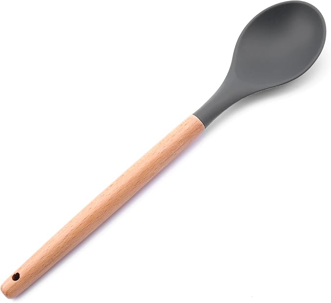 Cooking Kitchenware Tool Silicone Utensils with Wooden Multifunction Handle Non-Stick Spatula Ladle Egg Beaters Shovel New (brown)
