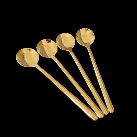 Gold Stainless Steel Espresso Spoons, 5.3 Inch Long Handle Coffee Spoon Mini Teaspoons for Sugar Dessert Cake Ice Cream Soup Honey (4 Pack)