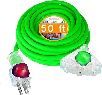 12 Gauge Extension Cord 50 feet 15 amp Triple Extension Cord 50 ft 123 125V 1875 WATTS Heavy Duty Indoor Outdoor Grounded Power Extension Cord 50 ft 12 Gauge Electric Cable 12 awg 50 Foot