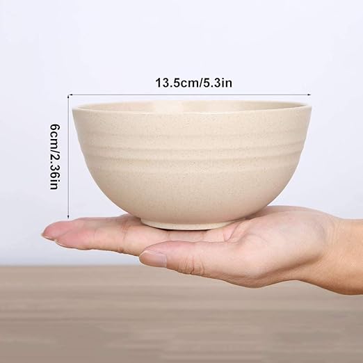 Set of 5 Unbreakable Lightweight Rice Bowl, Premium Wheat Straw Cereal Bowl, Bowl mouth 5.3Inch Soup Bowls, for Cereal, Soup and Fruit, Salad, Noodle, Dishwasher safe (Beige)