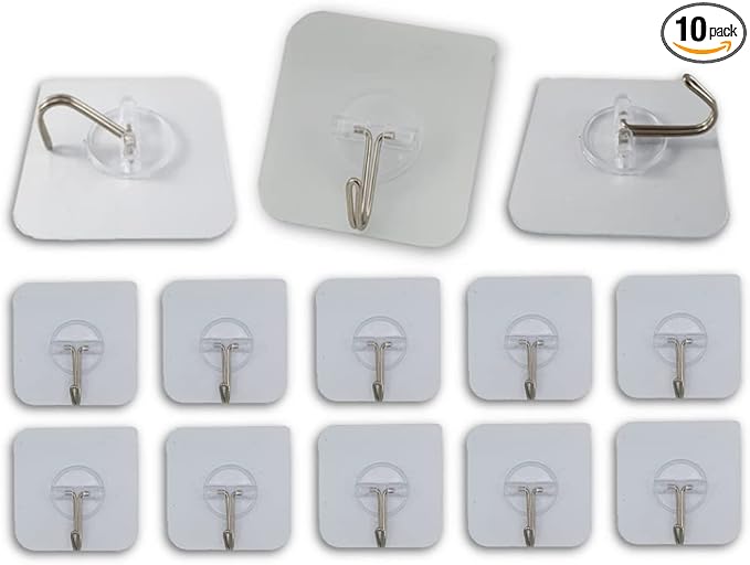 10 PCS Self Adhesive Heavy Duty Waterproof Transparent Wall Hooks, Kitchen Hooks, Bathroom Shower Hooks, Towel Hooks, Home Improvement Hooks