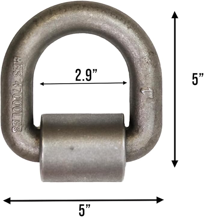 1” Weld-On Heavy Duty Forged D Rings 5” x 5” - 47,000lbs, Raw Finish, for Flatbeds Tie-Down Anchor (2 Pack)