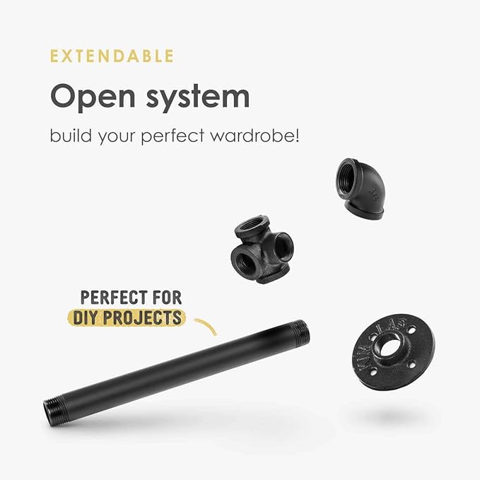 pamo Malleable Cast Iron Fitting Angle 90 Degrees - 34 Inch for DIY Clothes Rail in Industrial Loft Design 90 Angle Elbow Powder Coated Water Pipe in Black for Do-It-Yourself Wardrobe