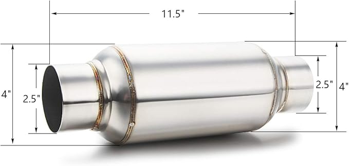 LCGP 2.5'' Inlet Outlet Universal Muffler, 11.5'' Overall Length Stainless Steel Resonator