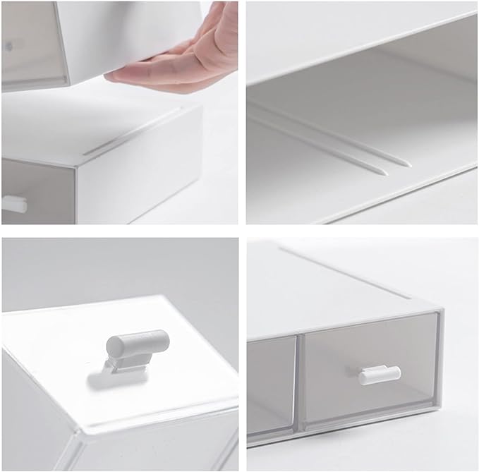 Desk Organizer-Stackable Storage Drawers, Desk Drawer Organizer Perfect For Collection Small ItemCosmetic Office Supplies - 2 drawers (White)