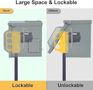 50 Amp RV Outlet Box, 125V250V Nema 14-50R RV Receptacle, Enclosed Lockable Weatherproof 50Amp RV Plug for RVs, Motorhomes, Trailers, Electric Car, Generators (50 Amp)