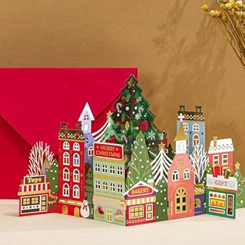 3D Pop up Handmade Greeting Cards with Envelop for Christmas Stocking Stuffers Creaive Vivid Stylish Greeting Cards Image Arts Nice Gift (Christmas Town)