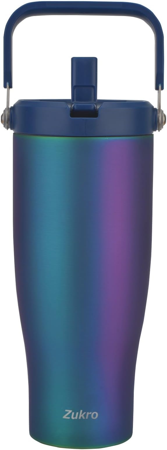 Zukro 50 oz Tumbler With Flip straw, 40 oz Tumbler with top handle, Fit in cup holder
