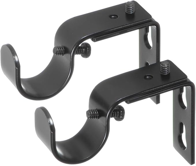 Ivilon Short Projection Brackets for Curtain Rods - for 78 or 1 Inch Rods. Set of 2 - Black