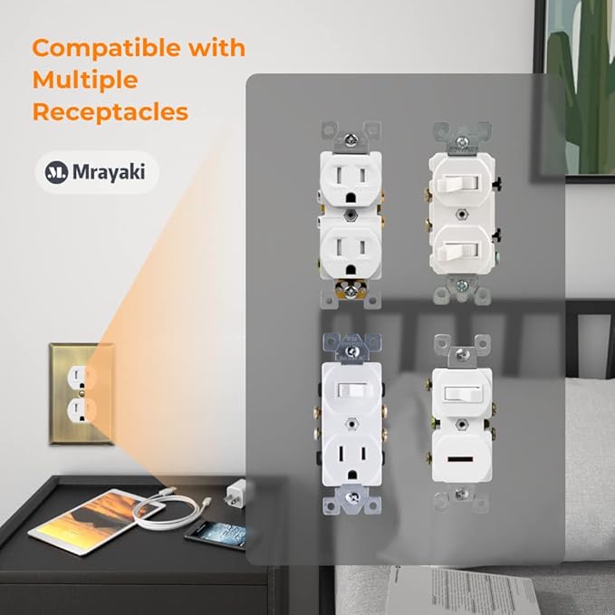 Wall Plate, Metal Duplex Outlet Covers, Light Switch Cover - Decorative Outlet Cover Plate Variety of 13 Styles: DecoratorDuplexToggleCombo, Antique Brass (Single Duplex 4 Pack)
